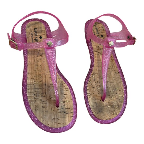 Kate spade yari jelly pink shimmer rubber cork t strap sandals Size 7 - Picture 1 of 7